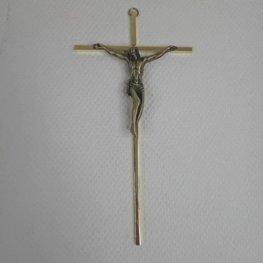 Vintage Gold Brass Bronze Crucifix Wall Cross 9